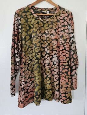 Logo Womens Top 1X Sally Tunic Jacquard Knit Boho Ombre Colorblock Long Stretch